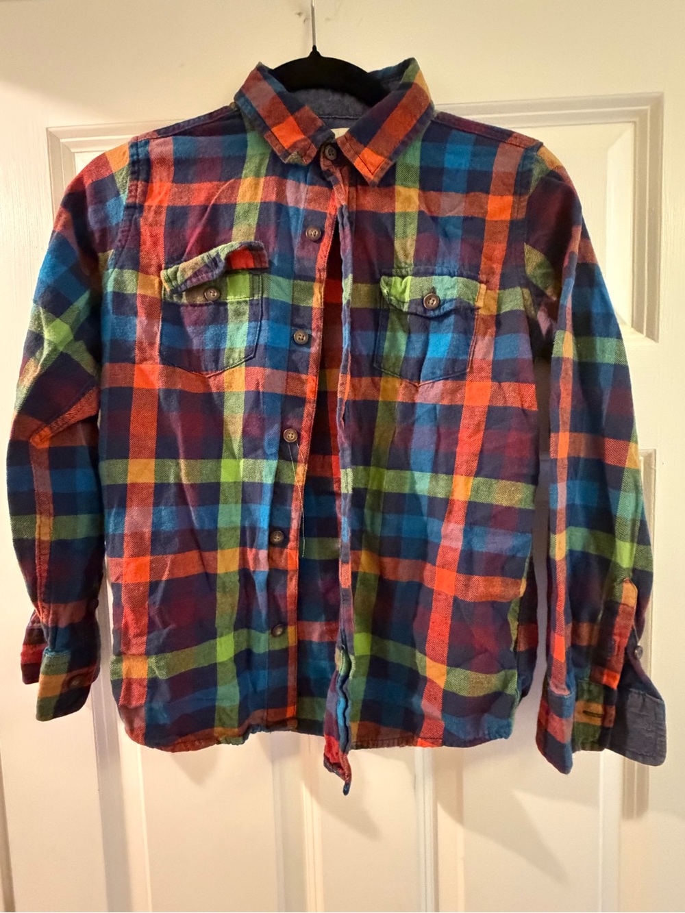 Lands' End Plaid Button-Down Shirt in Blue, Green, Orange